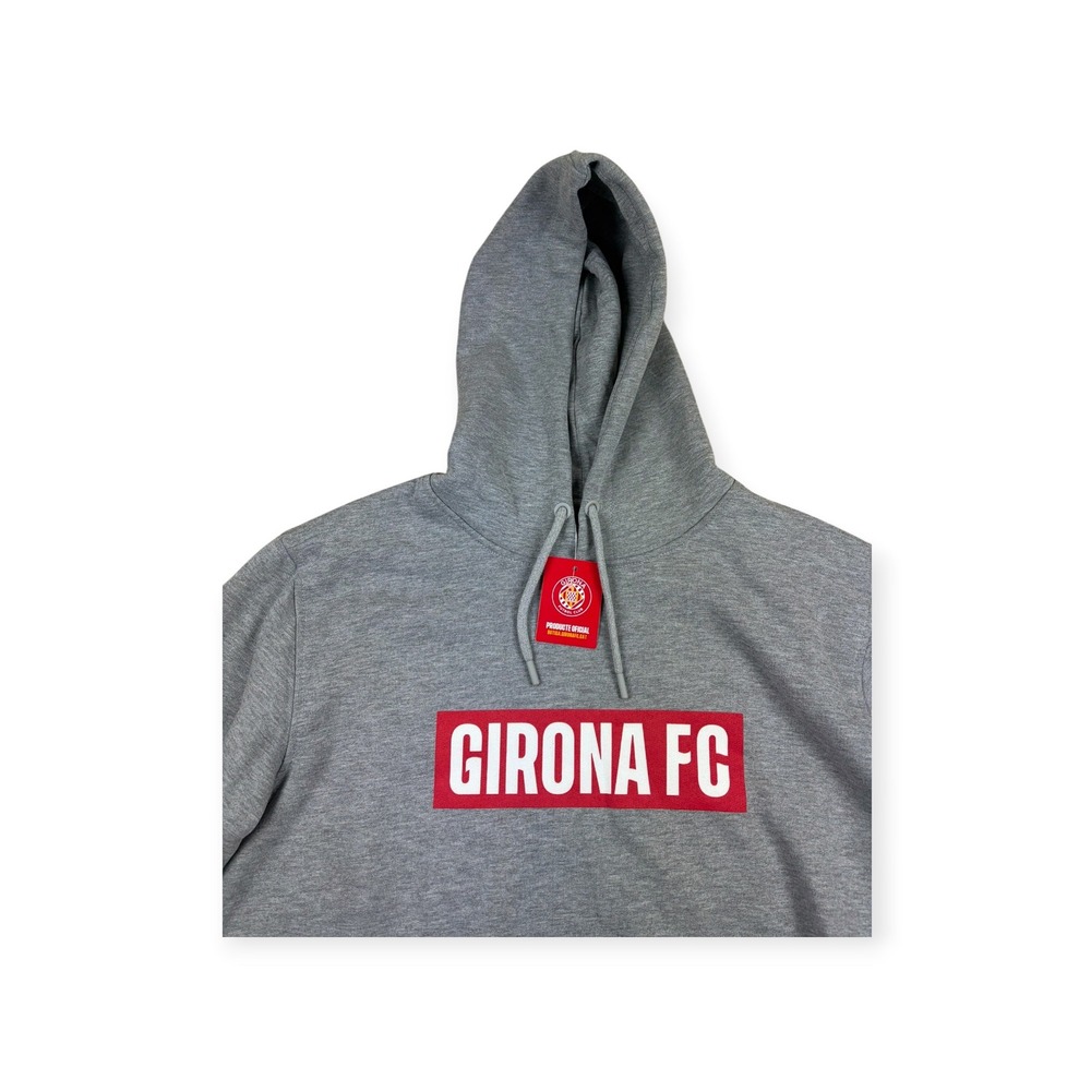 Girona FC Official Pullover Hoodie Gray Red Box Logo Mens XL New With Tags